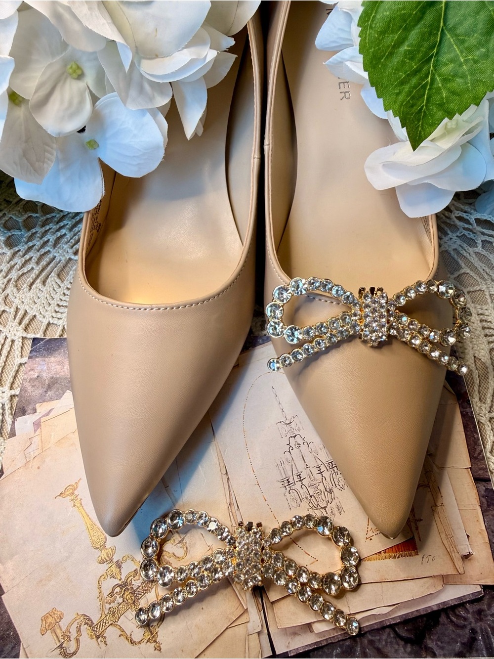 Modern Shoe Clips Gold Tone Rhinestone Bow Shoe Clips Bridal Wedding